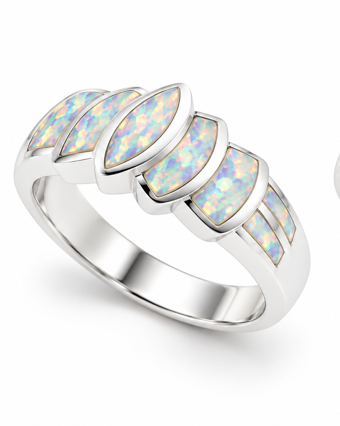 925 Sterling Silver Blue or White Lab-Created Opal Leaf Ring - 11OP22-k5