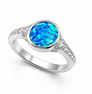 925 Sterling Silver BLUE OR WHITE  Lab-Created Opal Ring - 11OP37-K5