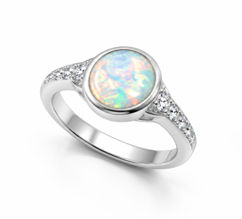 925 Sterling Silver BLUE OR WHITE  Lab-Created Opal Ring - 11OP37-K5