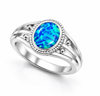 925 Sterling Silver blue or white  Lab-Created Opal vintage oval  Ring - 11OP38-k5