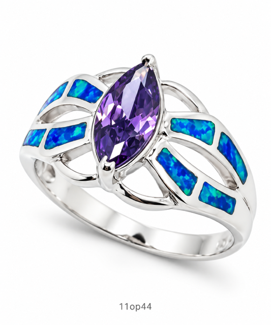 11OP44 Blue Opal center stone ring