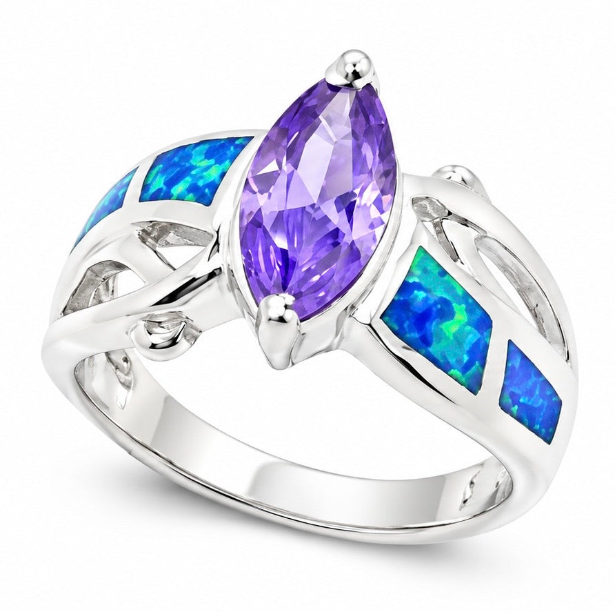 11OP47 Blue Opal center stone ring