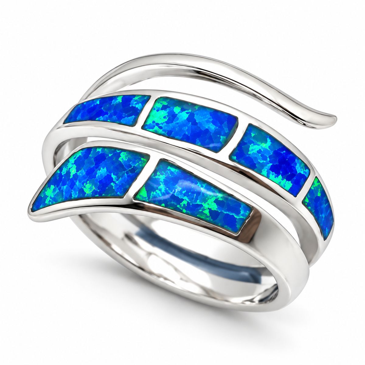 925 Sterling Silver Lab-Created  Blue or white Opal  bypass wrap Ring - 11OP53