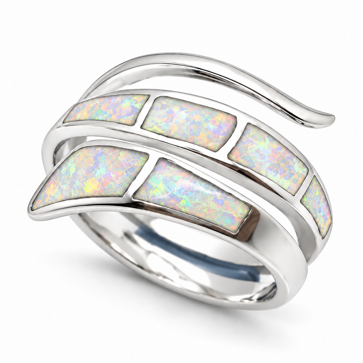 925 Sterling Silver Lab-Created  Blue or white Opal  bypass wrap Ring - 11OP53