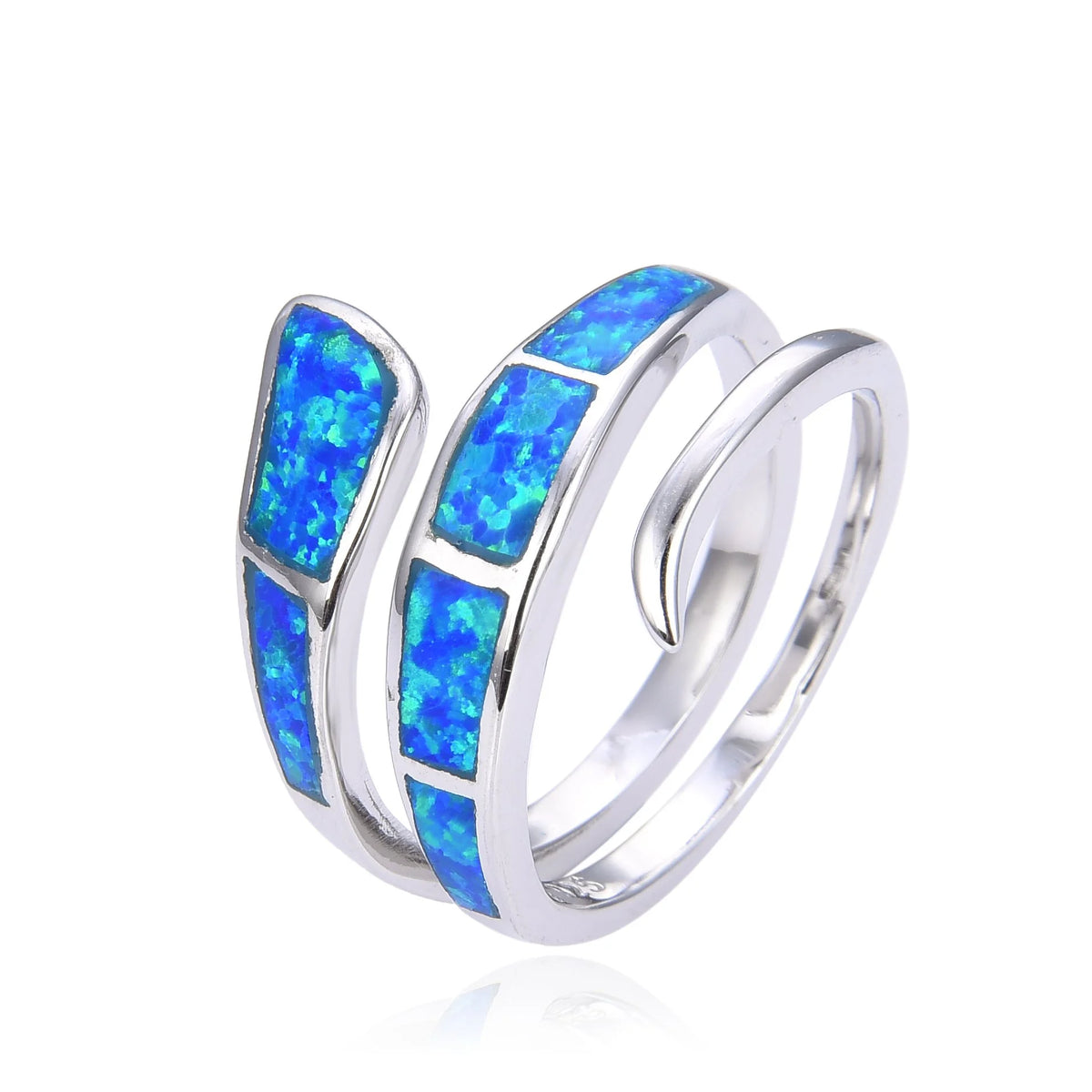 925 Sterling Silver Lab Blue Opal wave snake rolling ring-11op53-k5