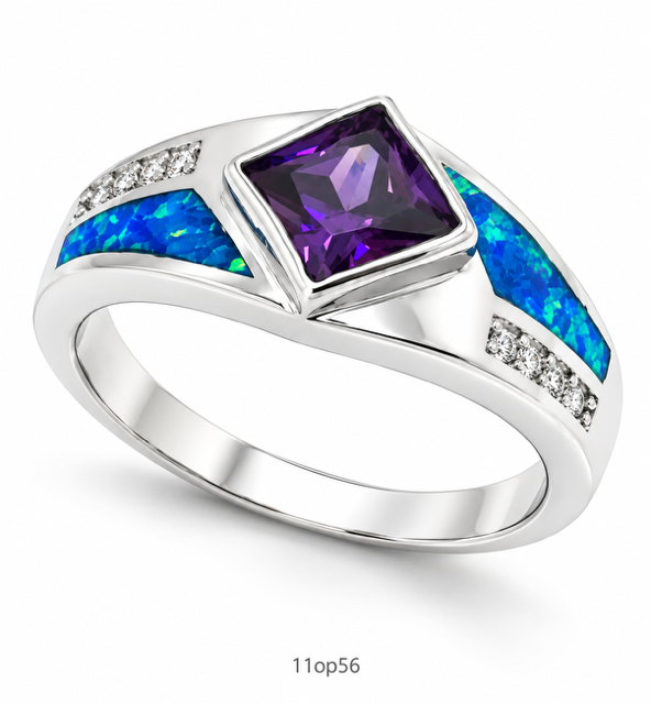 11OP56 Blue Opal center stone ring