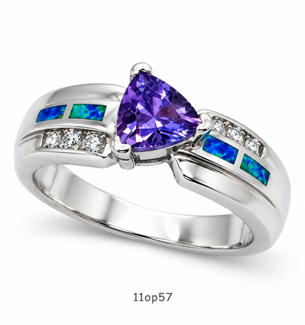 11OP57 Blue Opal center stone ring