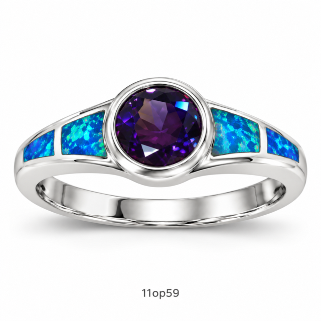 11OP59 Blue Opal center stone ring