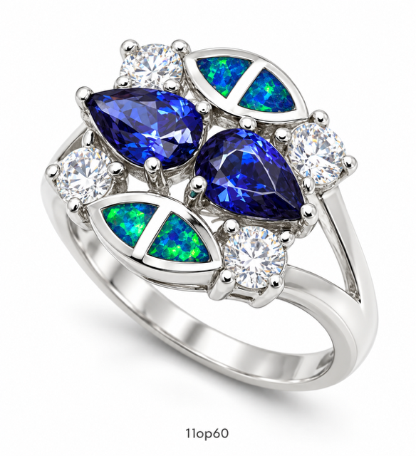 11OP60 Blue Opal center stone ring