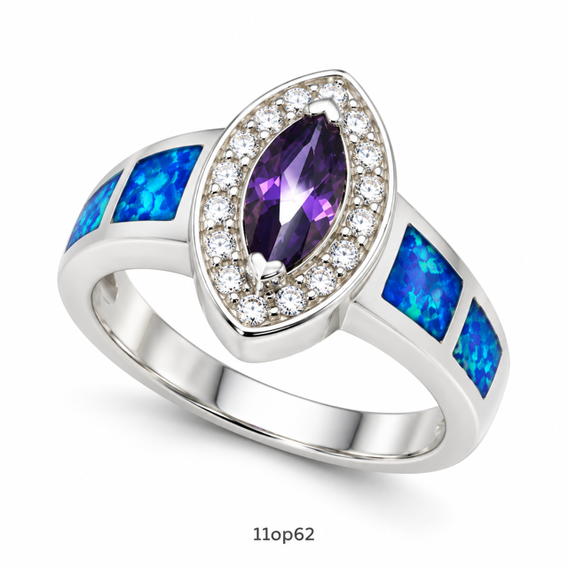 11OP62 Blue Opal center stone ring