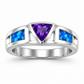 11OP65 sterling silver amethyst-purple CZ ring with blue opal