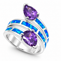 11OP68 sterling silver amethyst-purple CZ ring with blue opal