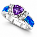 11OP77 sterling silver amethyst-purple CZ ring with blue opal