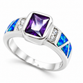 11OP92 sterling silver amethyst-purple CZ ring with blue opal