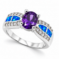 11OP96 sterling silver amethyst-purple CZ ring with blue opal