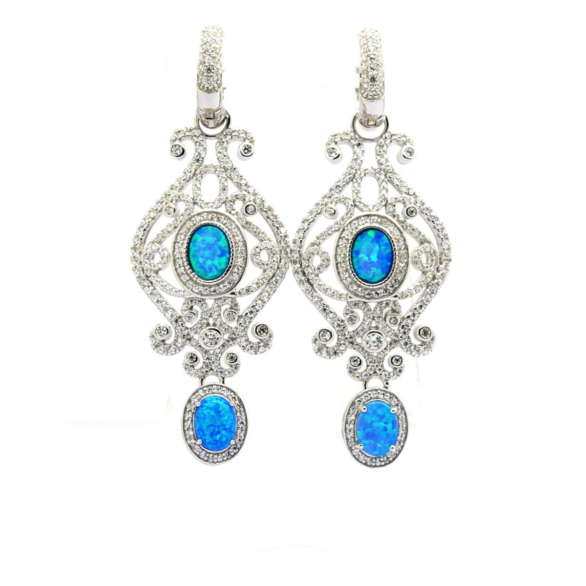 925 STERLING SILVER VINTAGE STYLE LAB GROWN BLUE OPAL LONG DANGLING EARRINGS-22013