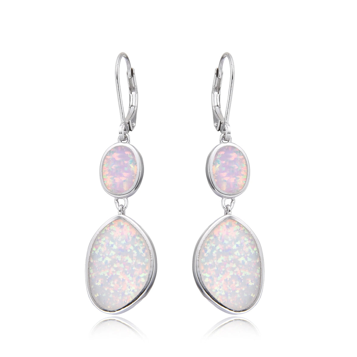 925 Sterling Silver Lab Grown white opal long free shape earrings-22147-k17