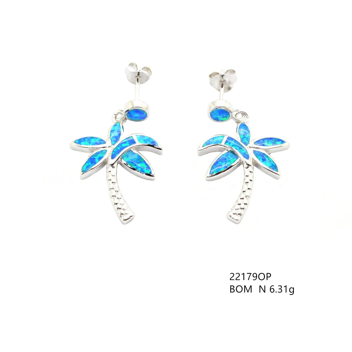 925 Sterling Silver Lab Grown Blue Opal Palm tree earrings -22179-k5