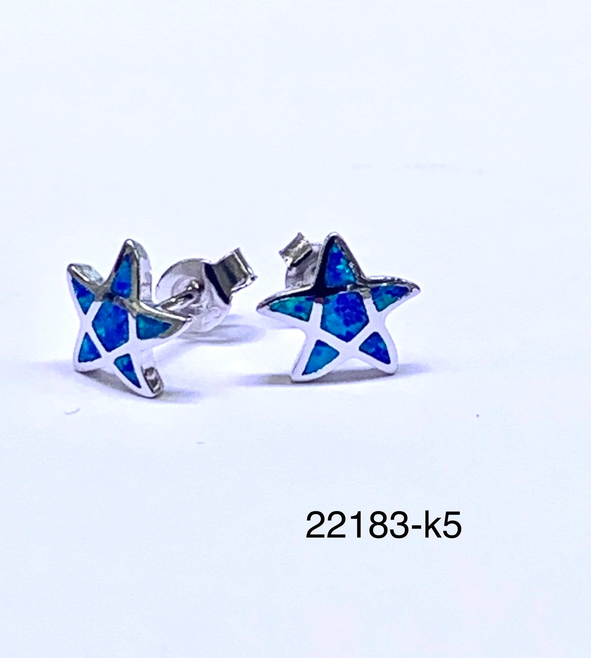 925 STERLING SILVER Lab Grown Blue Opal Starfish stud earrings - 22183-k5