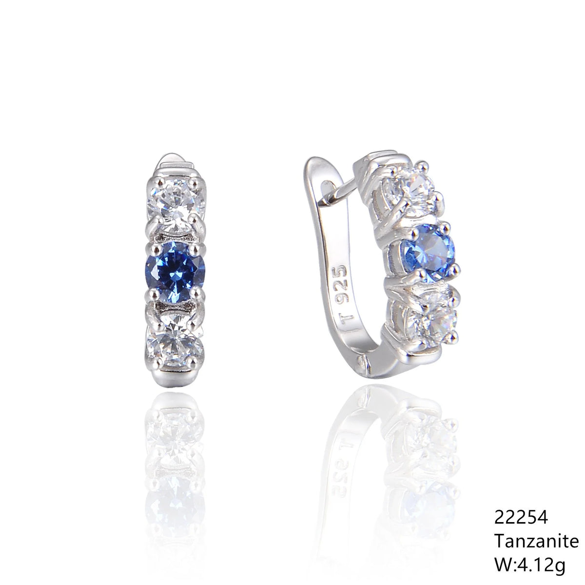 925 Sterling Silver French Hook CZ Tanznite Stone earrings -22254-TZ