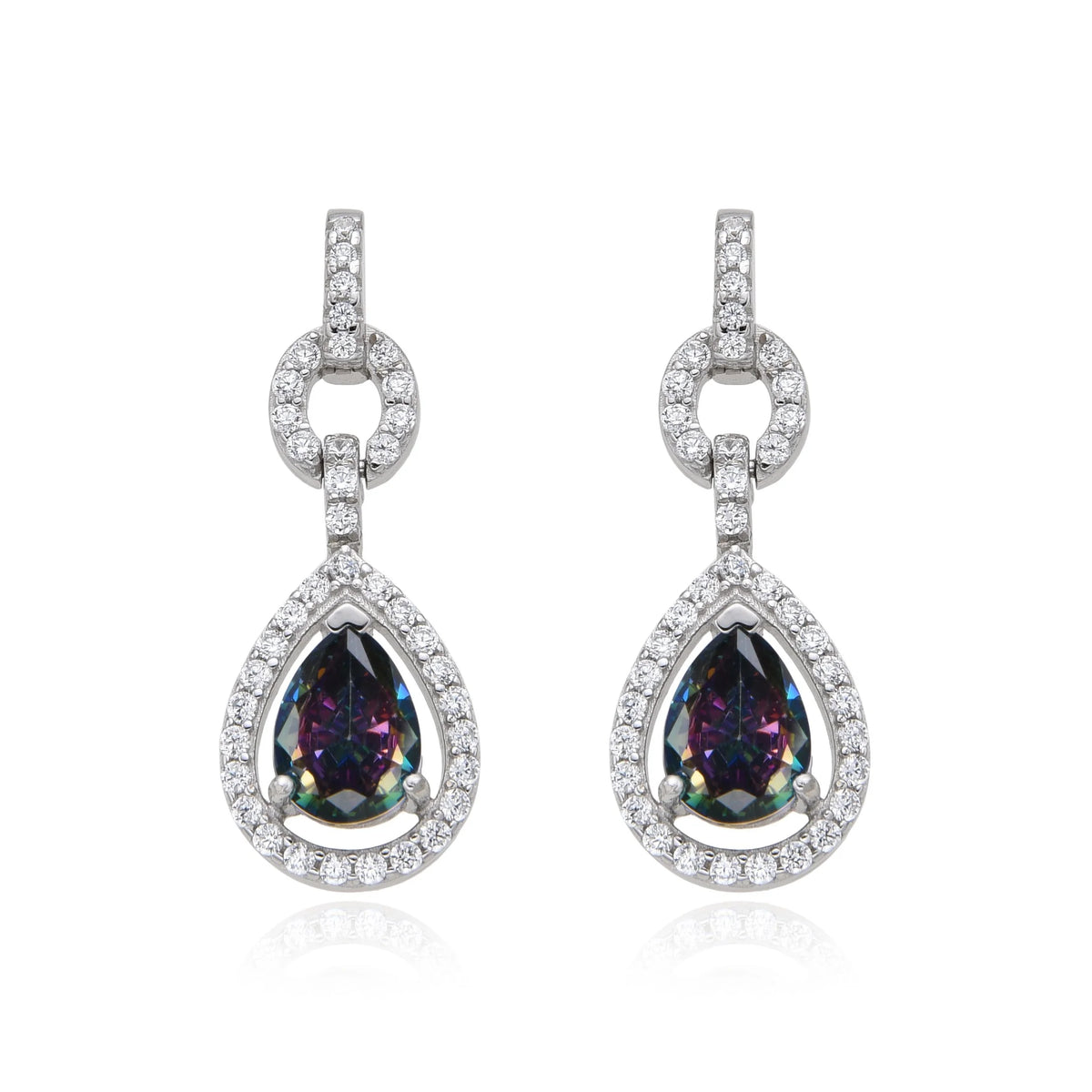 925 STERLING SILVER DROP SHAPE LONG POST CZ MYSTIC  EARRINGS-22293-MY