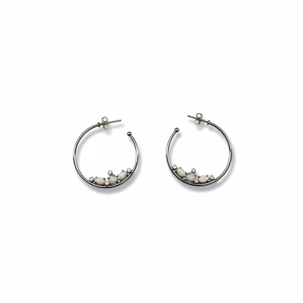 925 sterling silver Lab Grown Blue Opal half way hoop Earrings -22312-k5