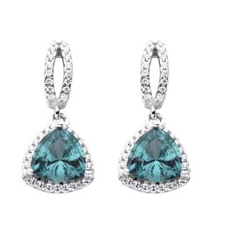 925 Sterling Silver Color changing nano Paraiba Stone triangle Earrings-22328-PR