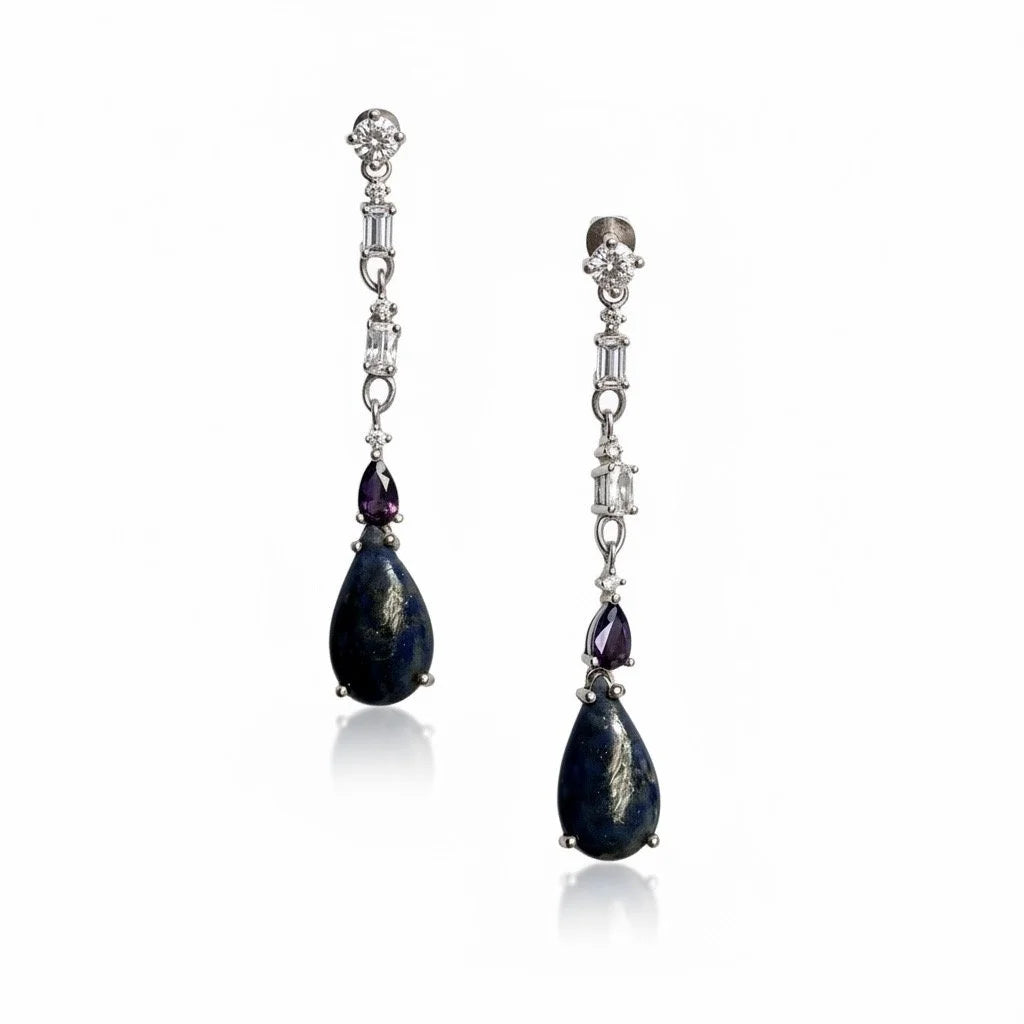 925 Sterling Silver Handcrafted long earrings with Pietersite Stone-22004- PIT