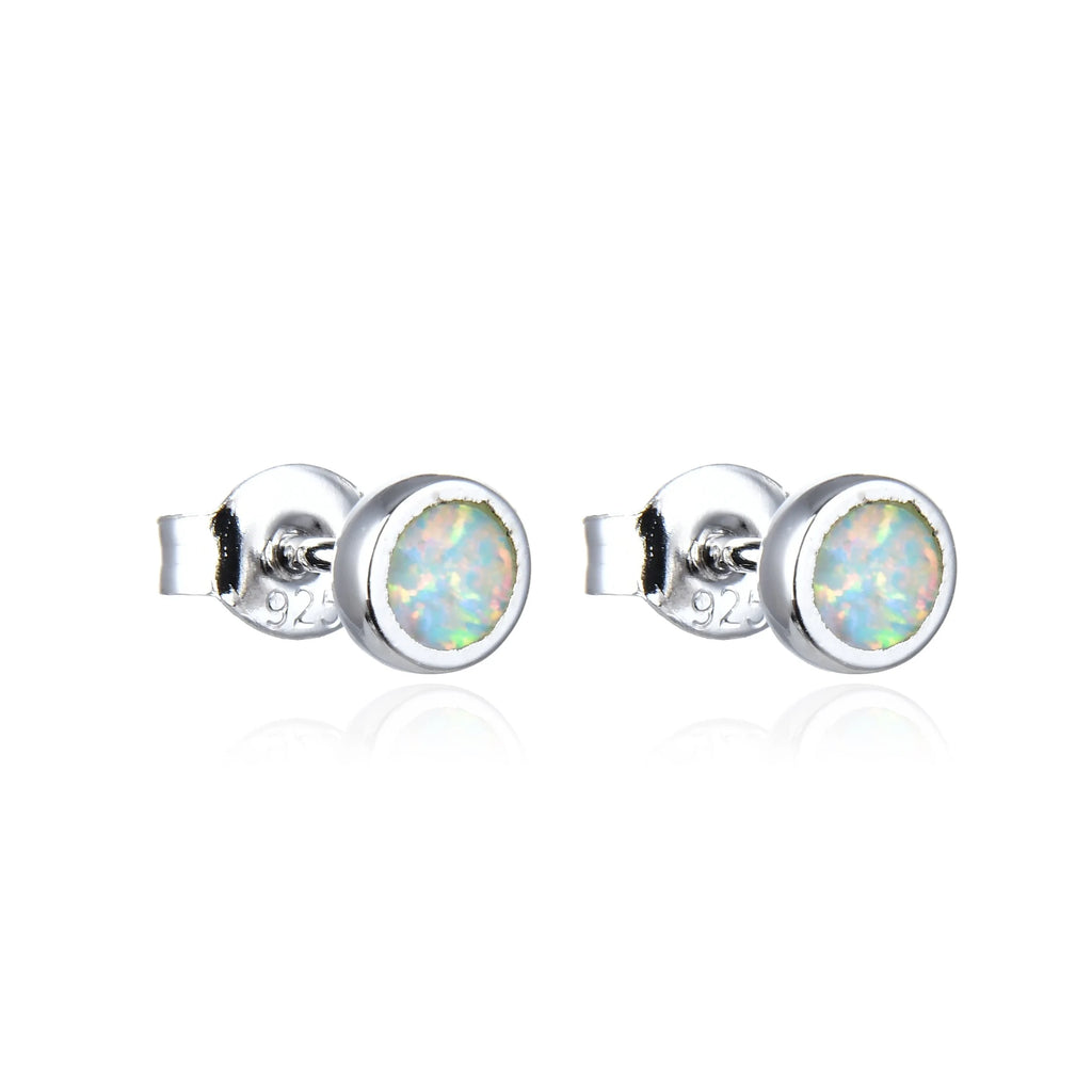 925 Sterling Silver Lab GROWN White Opal Bezel Stud -22407-k17