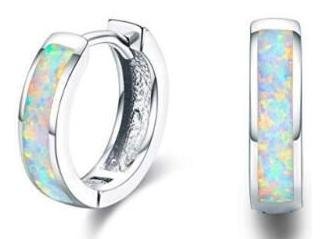 925 sterling silver Lab Grown Inlaid Blue Opal hoop Earrings Huggies  style 5 CENT COIN SIZE -22525-k5