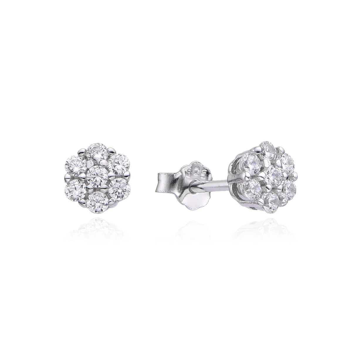 Sterling Silver Halo Style post stud earrings cubic zirconium , 22916-wcz