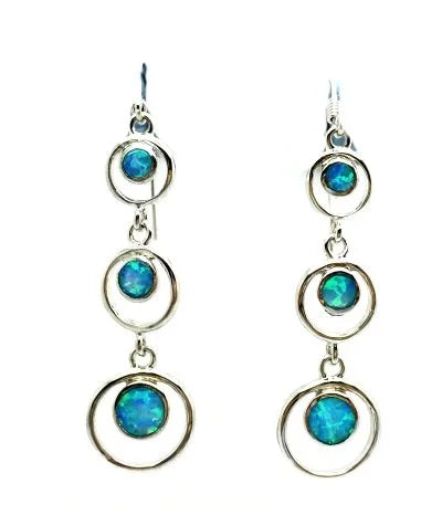 925 STERLING SILVER Lab Grown Blue Opal Long Circle earrings - 22op35-k5