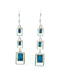 925 Sterling Silver Lab Grown Blue Opal Long 3 bar earrings -22op36-k5