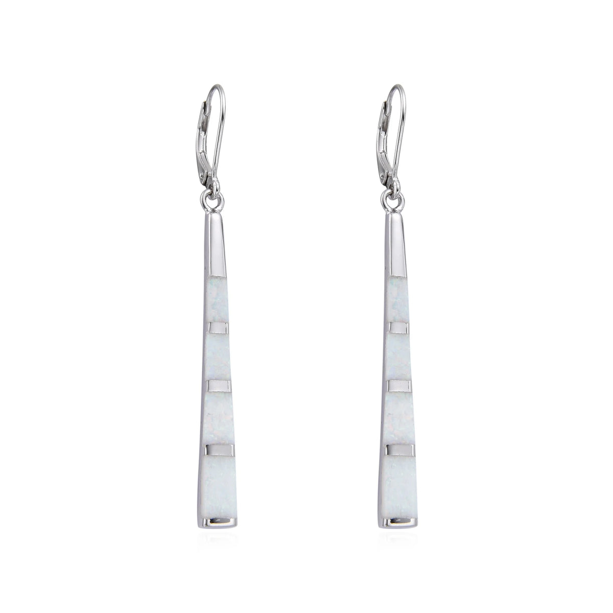 925 Sterling Silver Lab Grown white opal long bar inlaid setting long bar earrings -22op49-k17