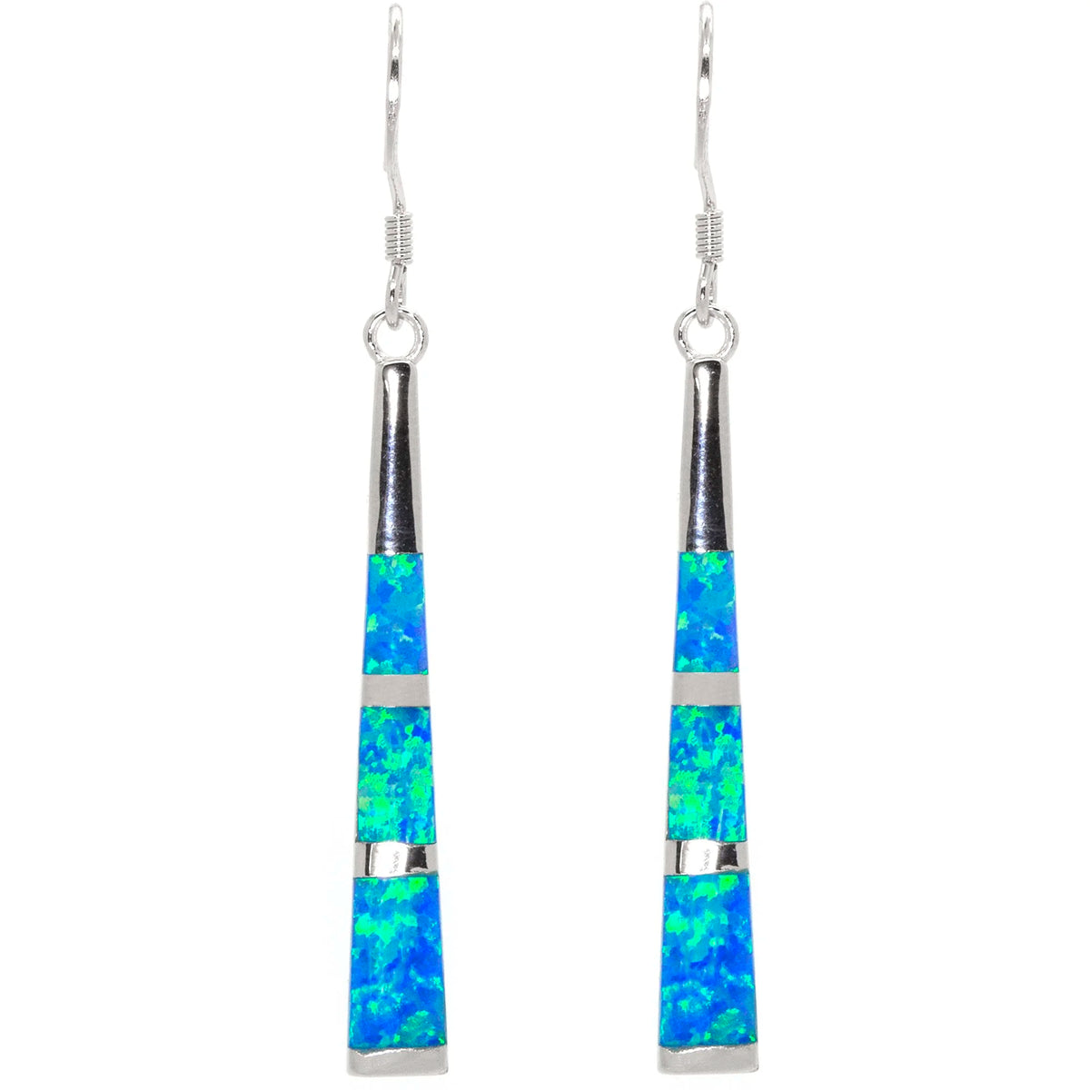 925 Sterling Silver Lab Grown Blue opal long bar inlaid setting long bar earrings -22op49-k5