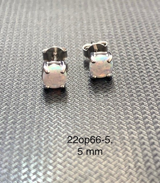 925 STERLING SILVER LAB GROWN WHITE OPAL 6MM STUD EARRINGS -22OP66-K17-6