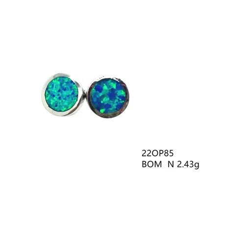925 Sterling Silver Lab Grown Blue opal round bezel setting 10mmstud earrings -22op85-k5