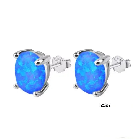 925 Sterling Silver Lab Grown Blue Opal Oval shape Stud 3X4 MM-22op94-k5