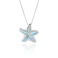 925 Sterling Silver Natural Larimar Star fish Pendant-33029-LA