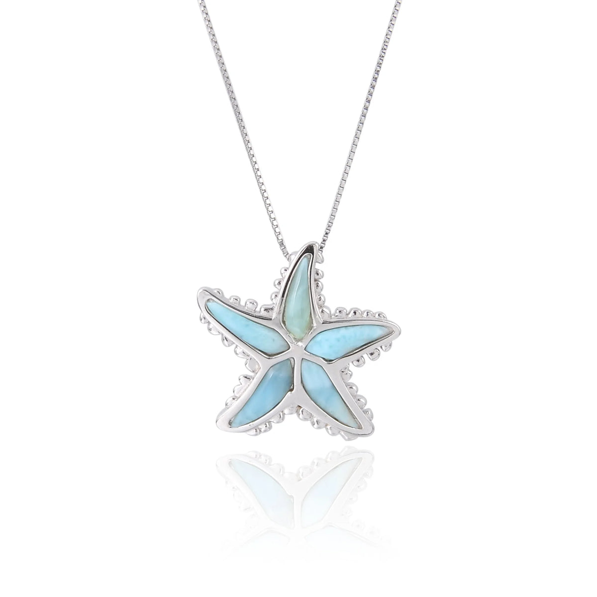 925 Sterling Silver Natural Larimar Star fish Pendant-33029-LA