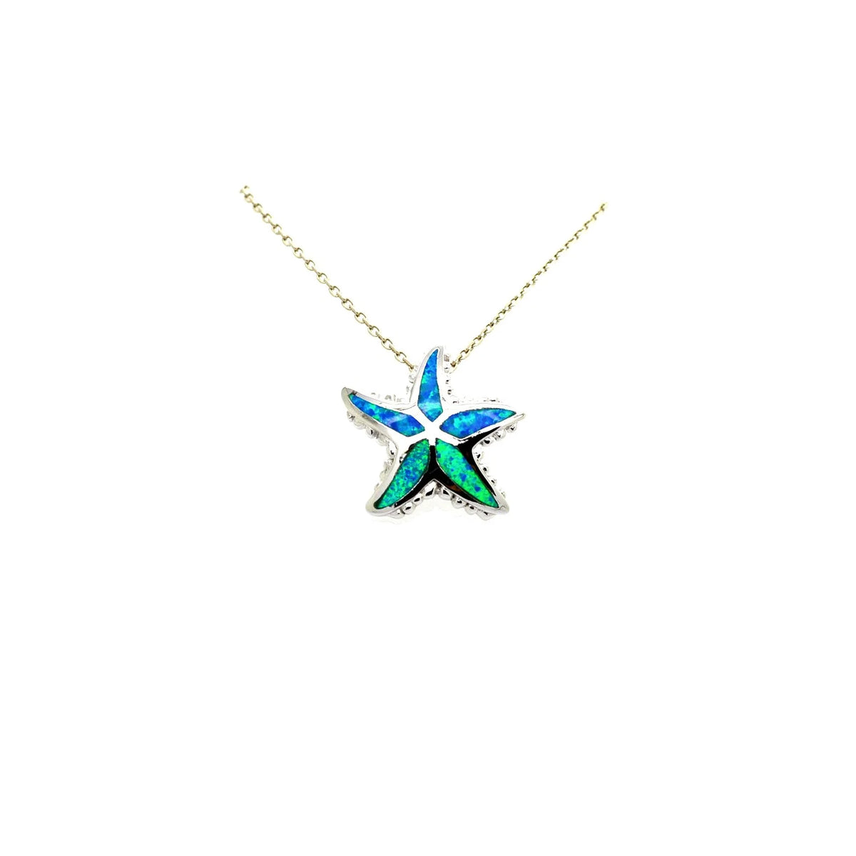 925 Sterling Silver Lab Grown Blue Opal Star Fish Pendant-33029-k5