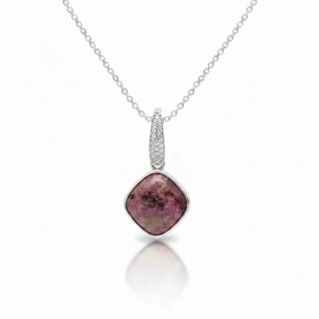 925 Silver Gem Stone Rhodonite  , stone of compassion , Pendant pave settings-33030-RHD