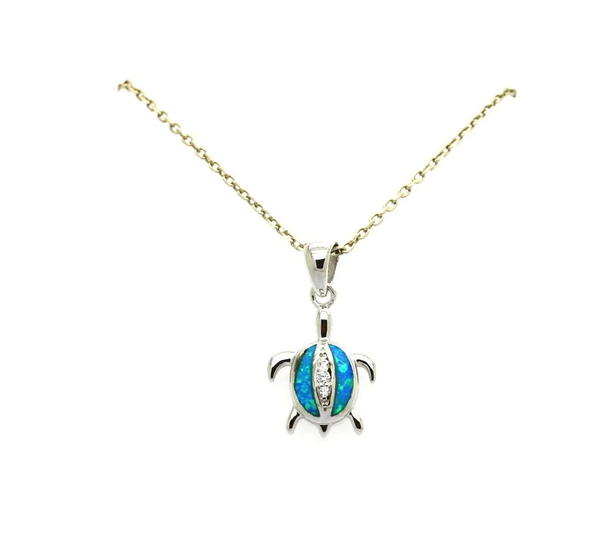 925 Sterling Silver Lab Grown Blue  and white Opal Small size Turtle Pendant-33071-k5