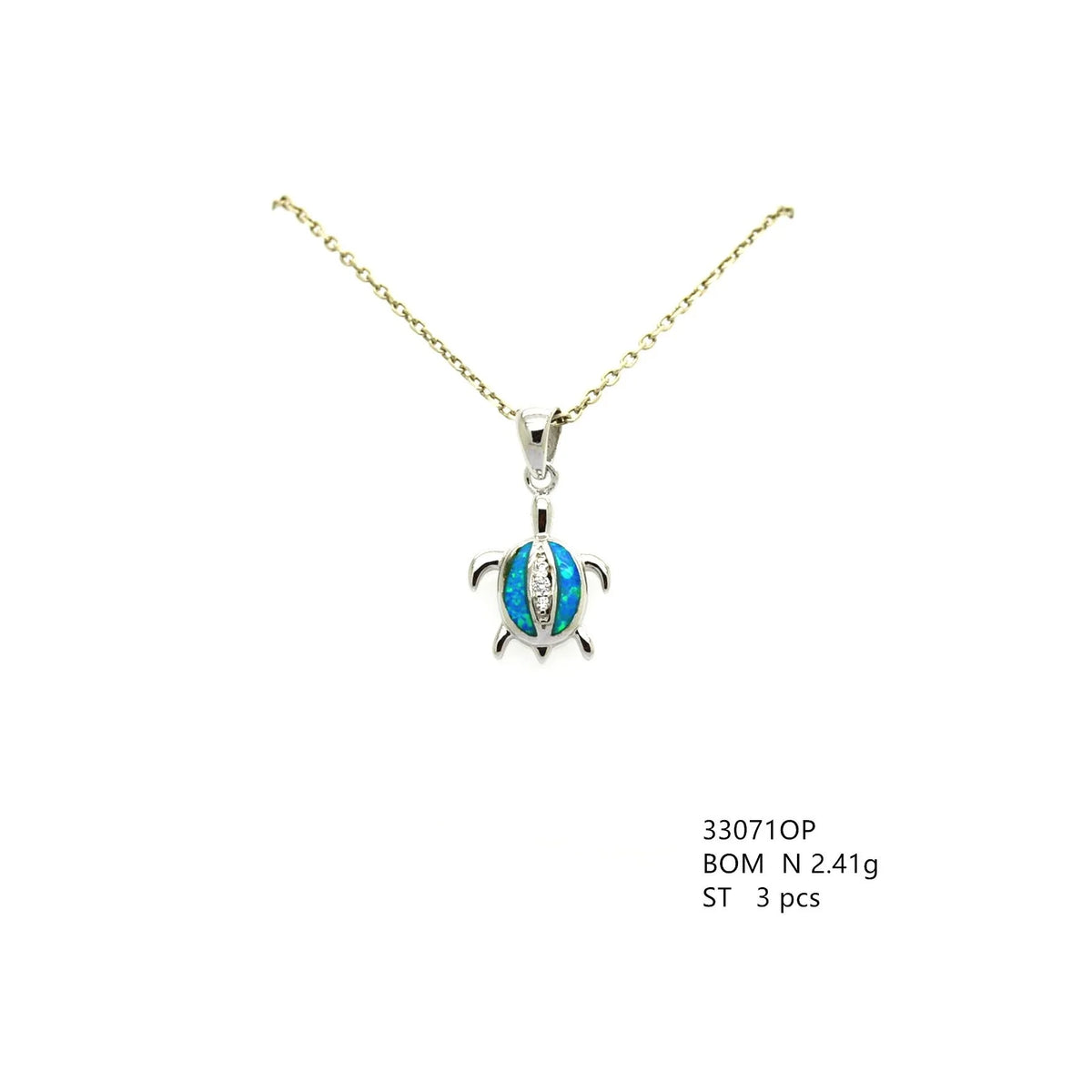 925 Sterling Silver Lab Grown Blue Opal Turtle Pendant-33071-k5