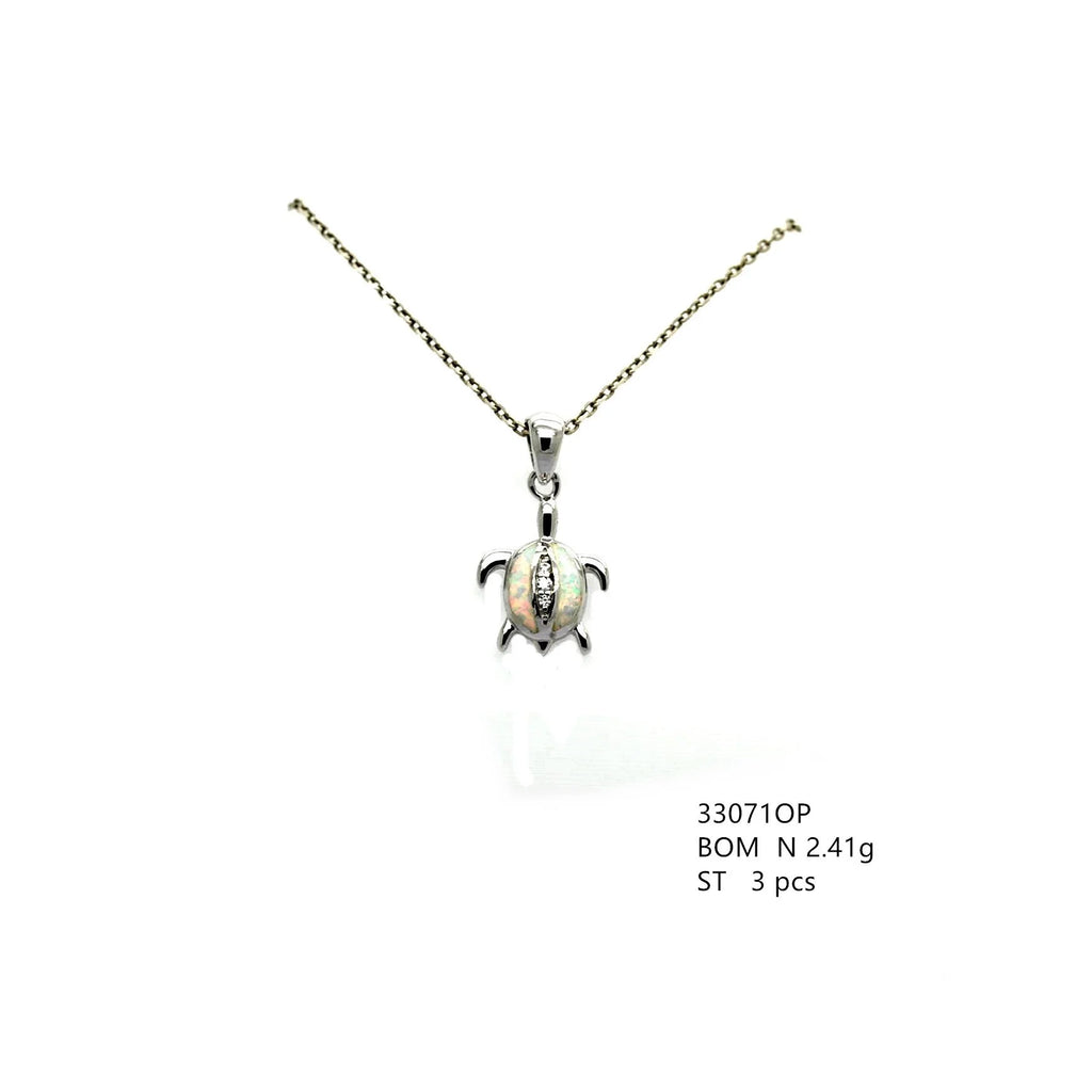 925 Sterling Silver Lab Grown Blue Opal Turtle Pendant-33071-k5
