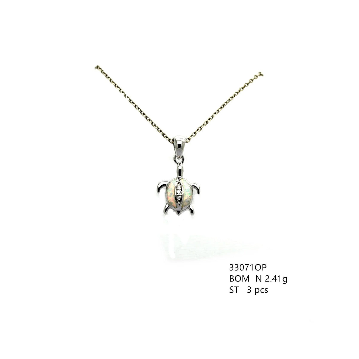 925 Sterling Silver Lab Grown Blue  and white Opal Small size Turtle Pendant-33071-k5