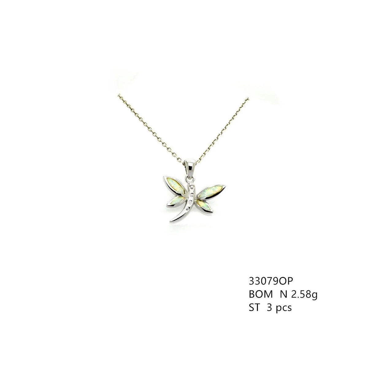 925 Sterling Silver Lab Grown Blue Opal Dragonfly Pendant,33079-k5