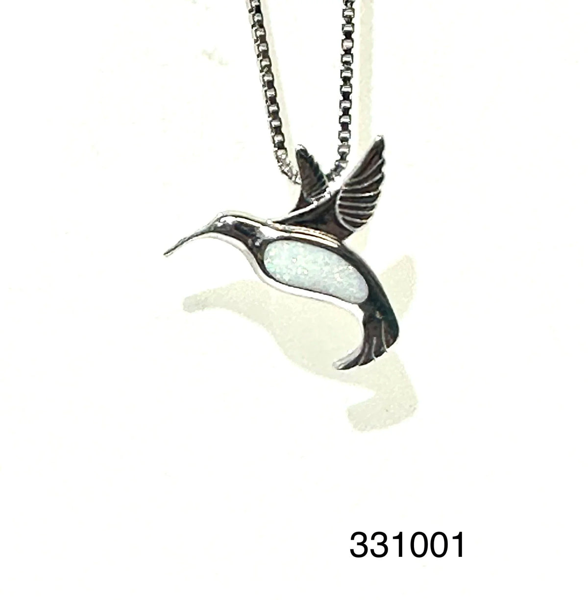 925 Sterling Silver Lab Grown Blue Opal Hummingbird Pendant-331001-K5