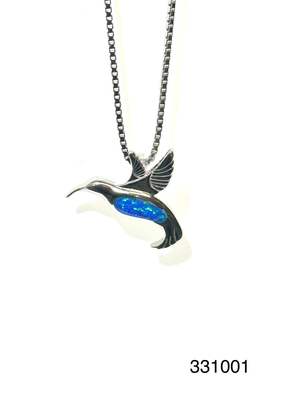 925 Sterling Silver Lab Grown Blue Opal Hummingbird Pendant-331001-K5