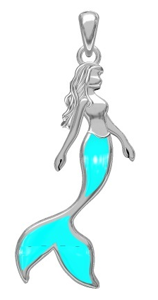 925 Sterling Silver Lab Grown Blue Opal Link inlaid  Little Mermaid pendant-331051-k5